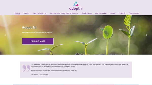 Screenshot of the Adopt NI website