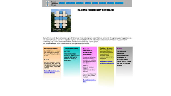 Screenshot of the Damask Community Outreach website
