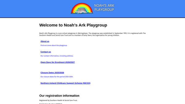 Screenshot of the Noah's Ark Playgroup website