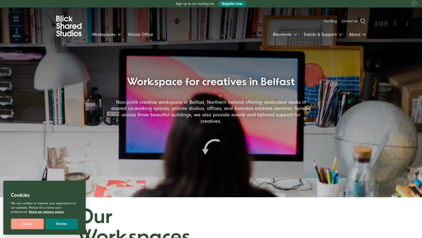 Screenshot of the Blick Shared Studios website