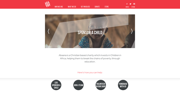 Screenshot of the Abaana Ministries website