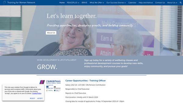 Screenshot of the Training for Women Network Ltd website