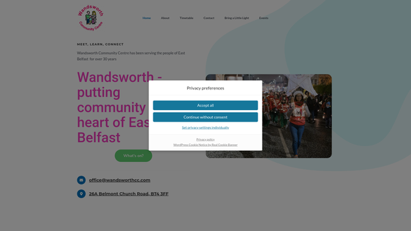 Screenshot of the Wandsworth Community Association website