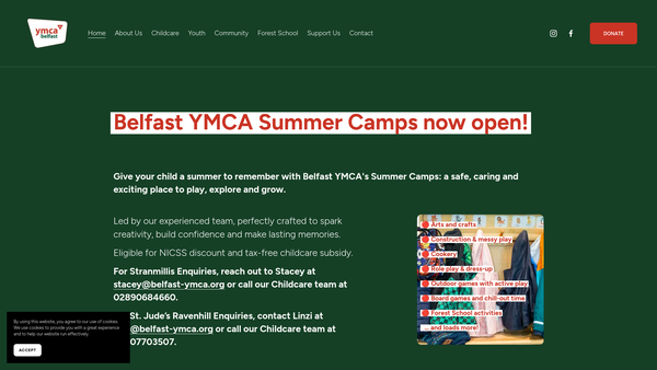 Screenshot of the Belfast YMCA Limited website
