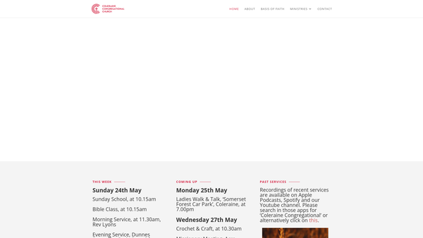 Screenshot of the Coleraine Congregational Church website
