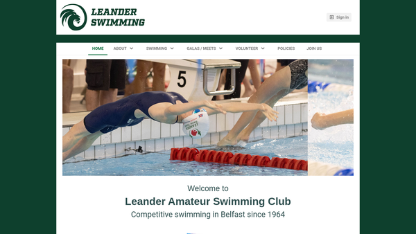 Screenshot of the Leander Amateur Swimming Club website