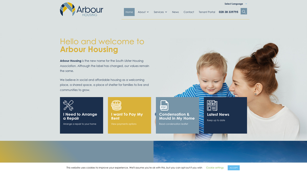 Screenshot of the Arbour Housing Limited website