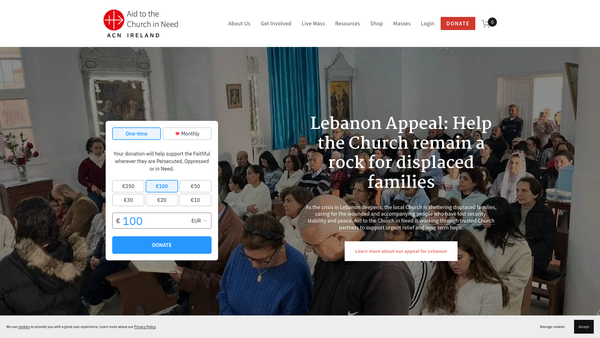 Screenshot of the Aid to the Church in Need Ireland website
