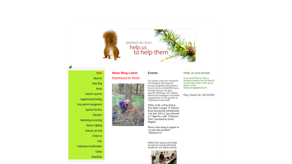Screenshot of the Tollymore Forest Park Red Squirrel Group website