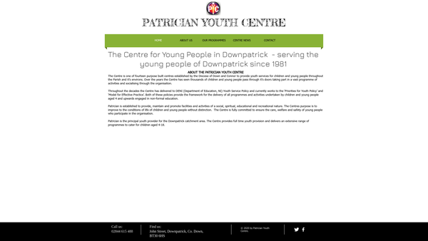 Screenshot of the Patrician Youth Centre website