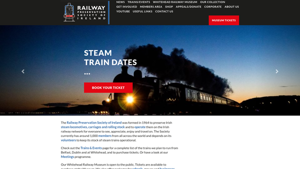 Screenshot of the Railway Preservation Society of Ireland website