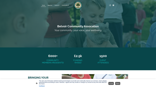 Screenshot of the Belvoir Community Association website