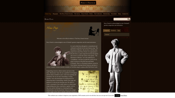 Screenshot of the The Percy French Society website