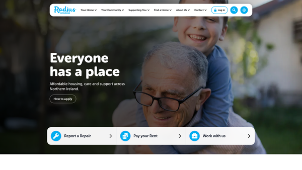 Screenshot of the Radius Housing Association Limited website