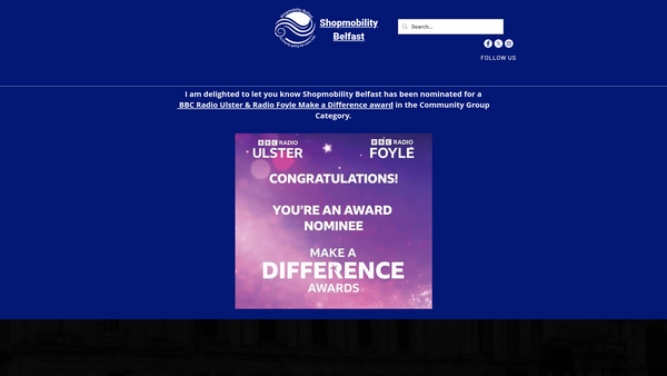 Screenshot of the Shopmobility Belfast Limited website