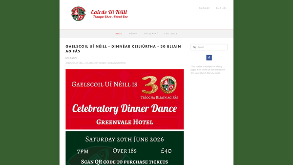Screenshot of the Cairde Ui Neill website
