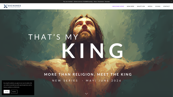 Screenshot of the Exchange Church Belfast website
