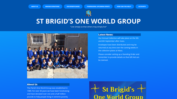 Screenshot of the Saint Brigid's One World Group website