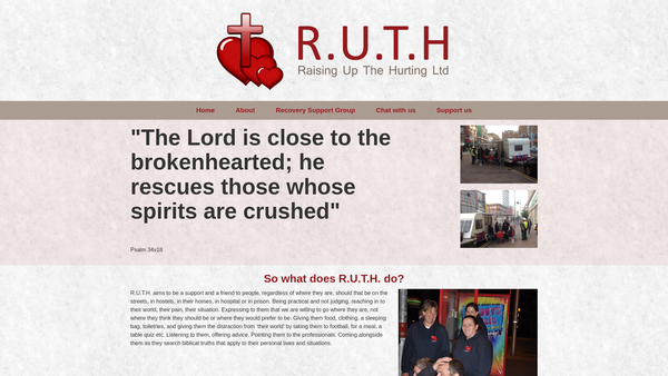Screenshot of the RUTH Raising Up The Hurting Limited website