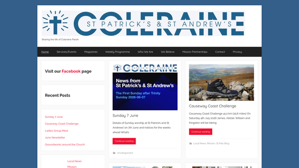 Screenshot of the COLERAINE/Coleraine/St.Patrick/Connor/Church of Ireland website