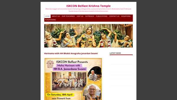Screenshot of the Iskcon (Belfast) website