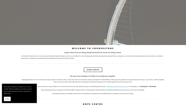 Screenshot of the Cornerstone City Church website