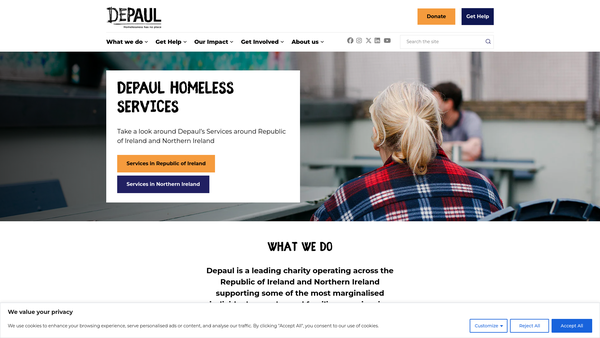 Screenshot of the Depaul Northern Ireland website