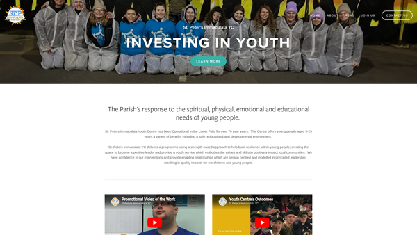 Screenshot of the St. Peter's Immaculata Youth Centre website