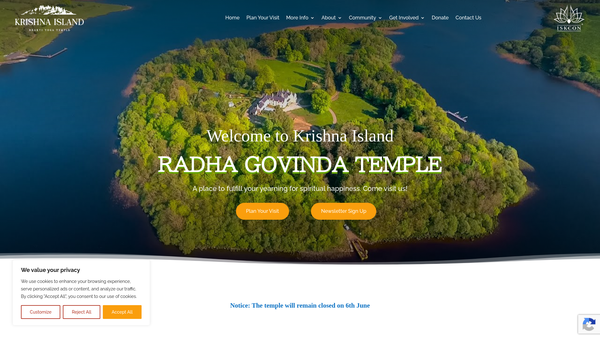 Screenshot of the ISKCON (N.I.) Limited website