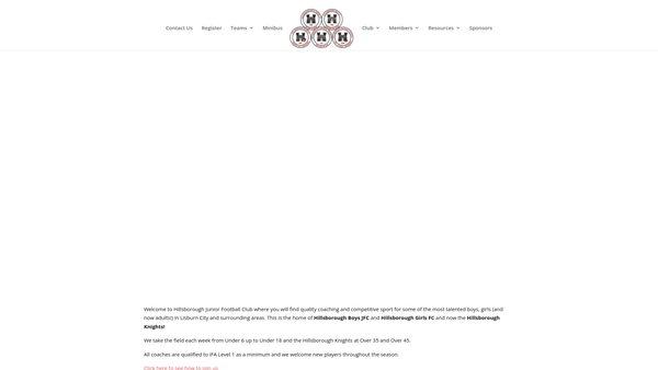 Screenshot of the Hillsborough Boys Football Club website