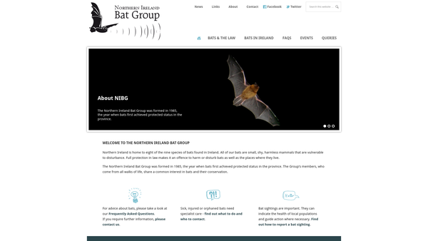 Screenshot of the The Northern Ireland Bat Group website