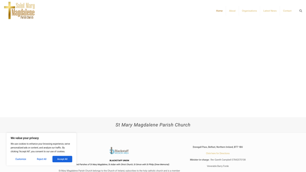 Screenshot of the BELFAST/Belfast: St. Mary Magdalene/Connor/Church of Ireland website