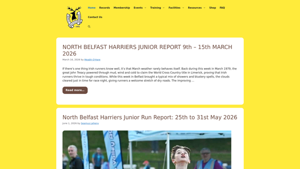 Screenshot of the North Belfast Harriers website