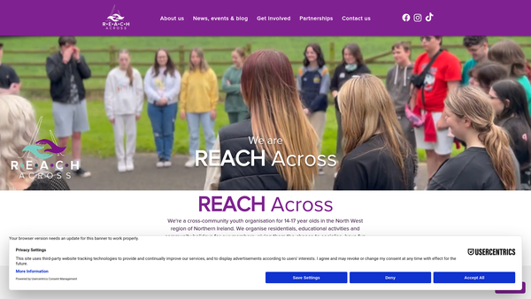 Screenshot of the REACH Across website