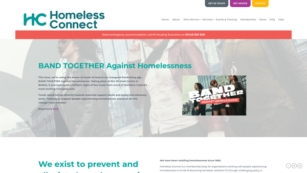 Screenshot of the Homeless Connect website