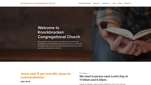 Screenshot of the Knockbracken Congregational Church website