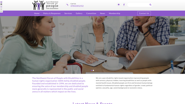 Screenshot of the North West Forum of People with Disabilities website
