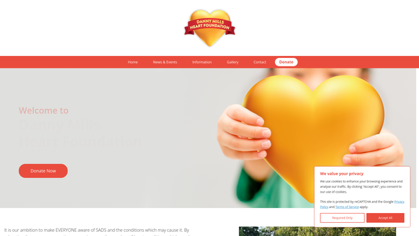 Screenshot of the Danny Mills Heart Foundation website