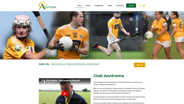 Screenshot of the Club Aontroma website