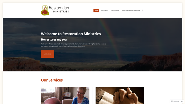 Screenshot of the Restoration Ministries Ltd website