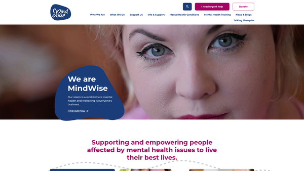 Screenshot of the Mind Wise New Vision website