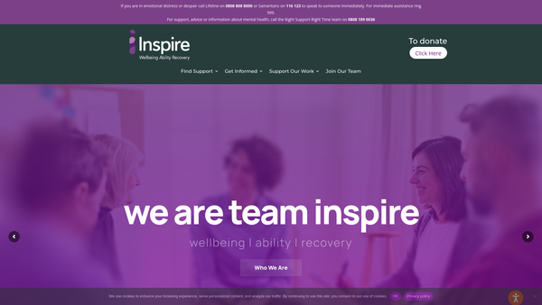 Screenshot of the Inspire Wellbeing website