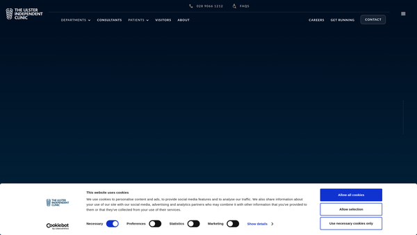 Screenshot of the Ulster Independent Clinic Limited website