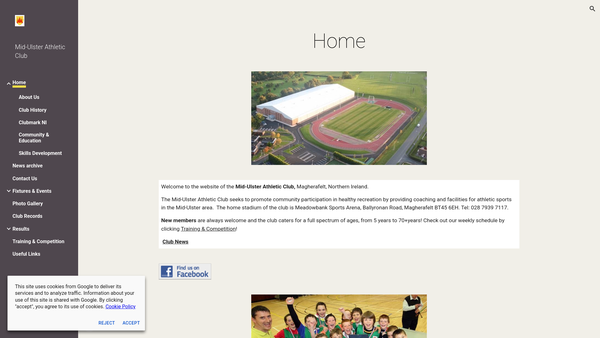 Screenshot of the Mid Ulster Athletic Club website