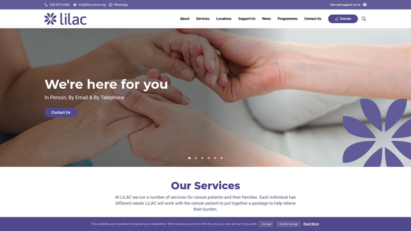 Screenshot of the Lilac Cancer Support Ltd website