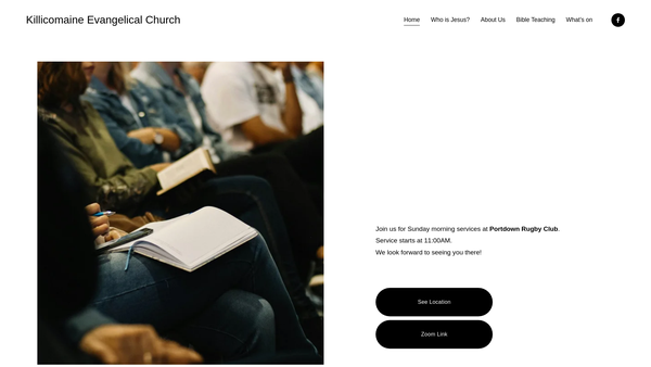 Screenshot of the Killicomaine Evangelical Church website