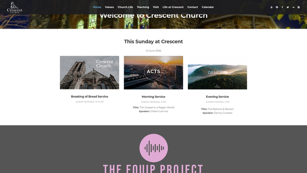 Screenshot of the Crescent Church Belfast website