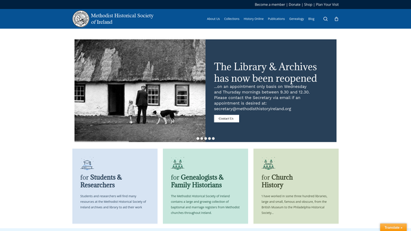 Screenshot of the Methodist Historical Society of Ireland website