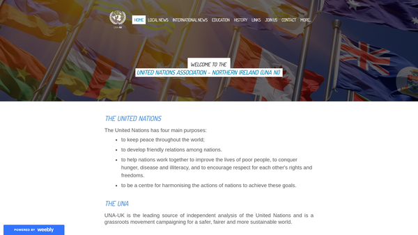 Screenshot of the United Nations Association Northern Ireland website