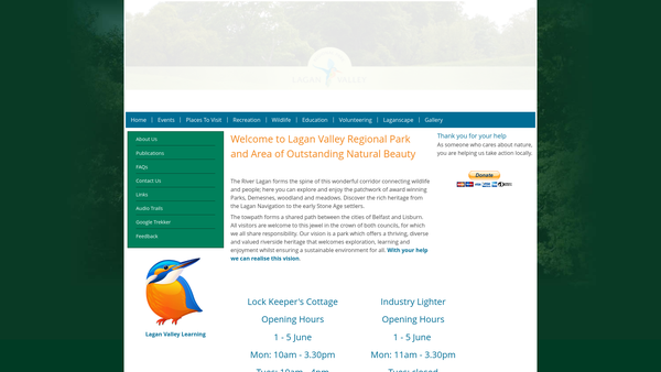 Screenshot of the Lagan Valley Regional Park Limited website